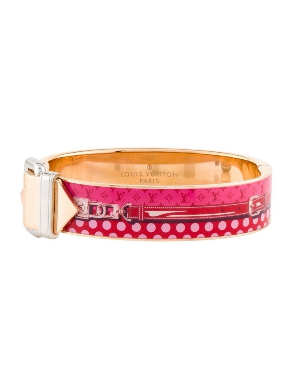 louis vuitton pink gold plated enamel confidential bracelet bangle cuff - S